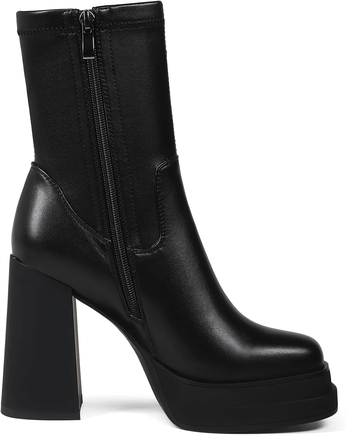 Women's Platform Ankle Boots Square Toe High Chunky Heel Booties