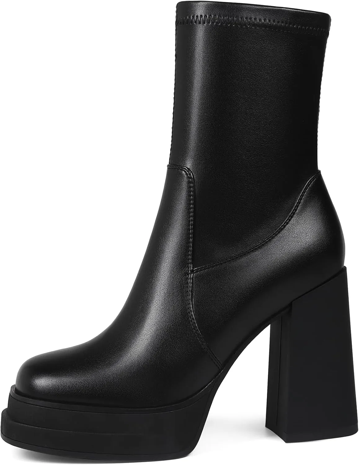 Women's Platform Ankle Boots Square Toe High Chunky Heel Booties