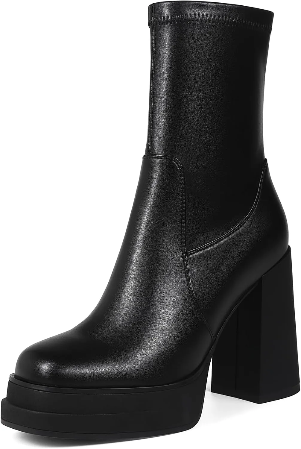 Women's Platform Ankle Boots Square Toe High Chunky Heel Booties