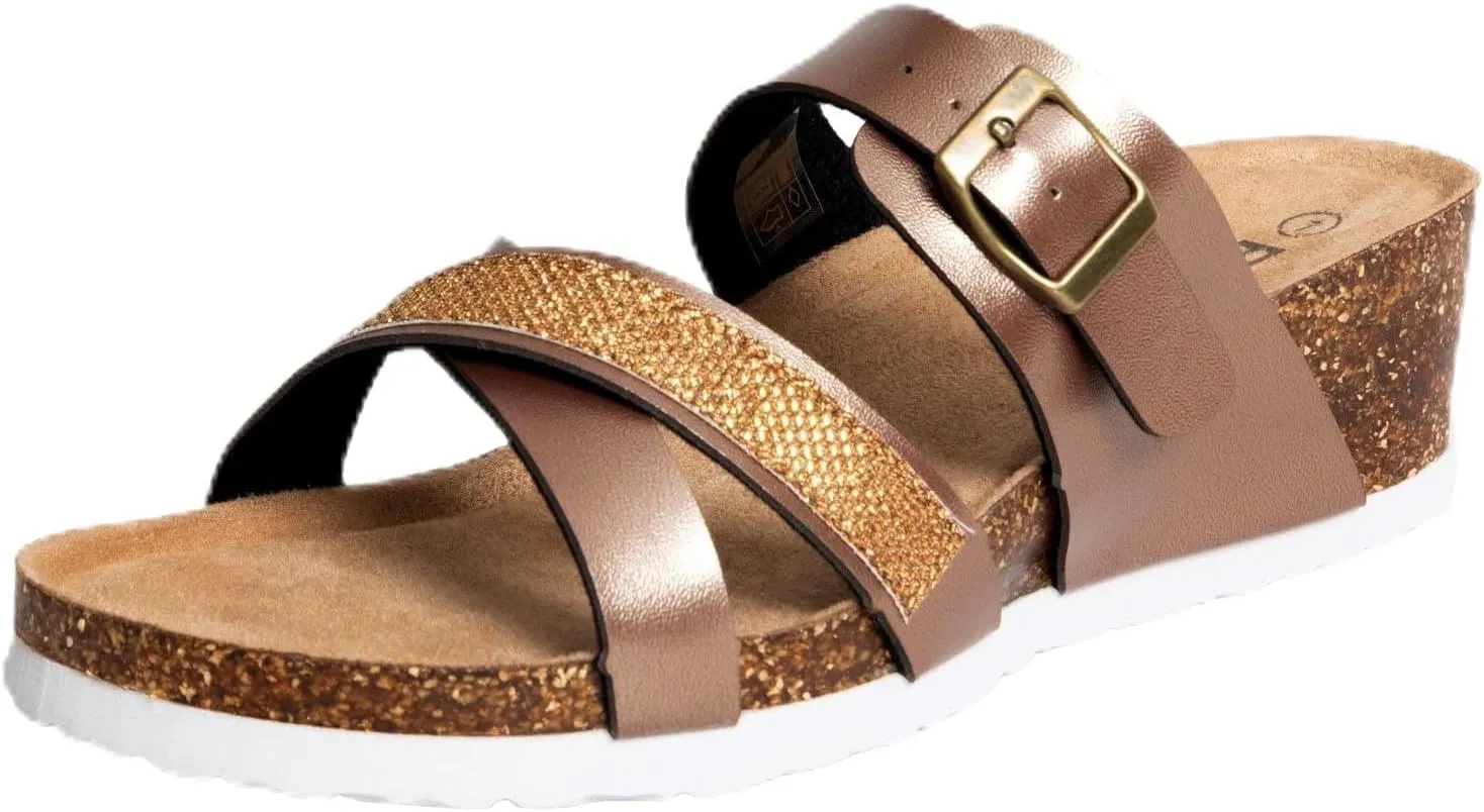 Women's Platform Cork Sandals, Adjustable Buckle Wedge Sandals, Comfort Open Toe Slip on Slides, Summer Essential Beach Home and Street Casual Sandals