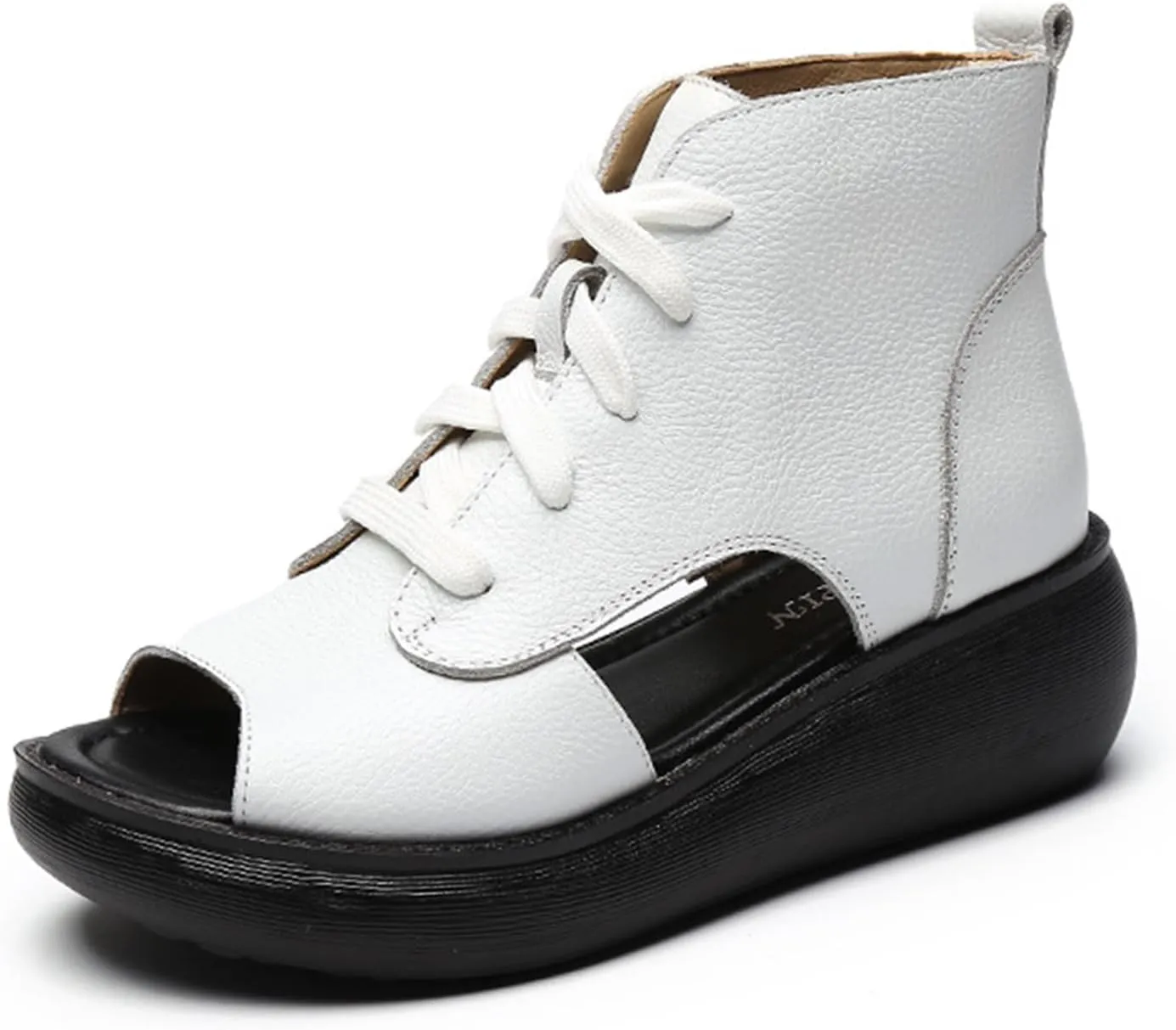Women's Platform Leather Casual open toe Wedge Sandals,Comfort Breathable Slip-On Hollow Out Lace Up Roman Sandals,Lightweight Round Toe High Top Walking Dress Shoes