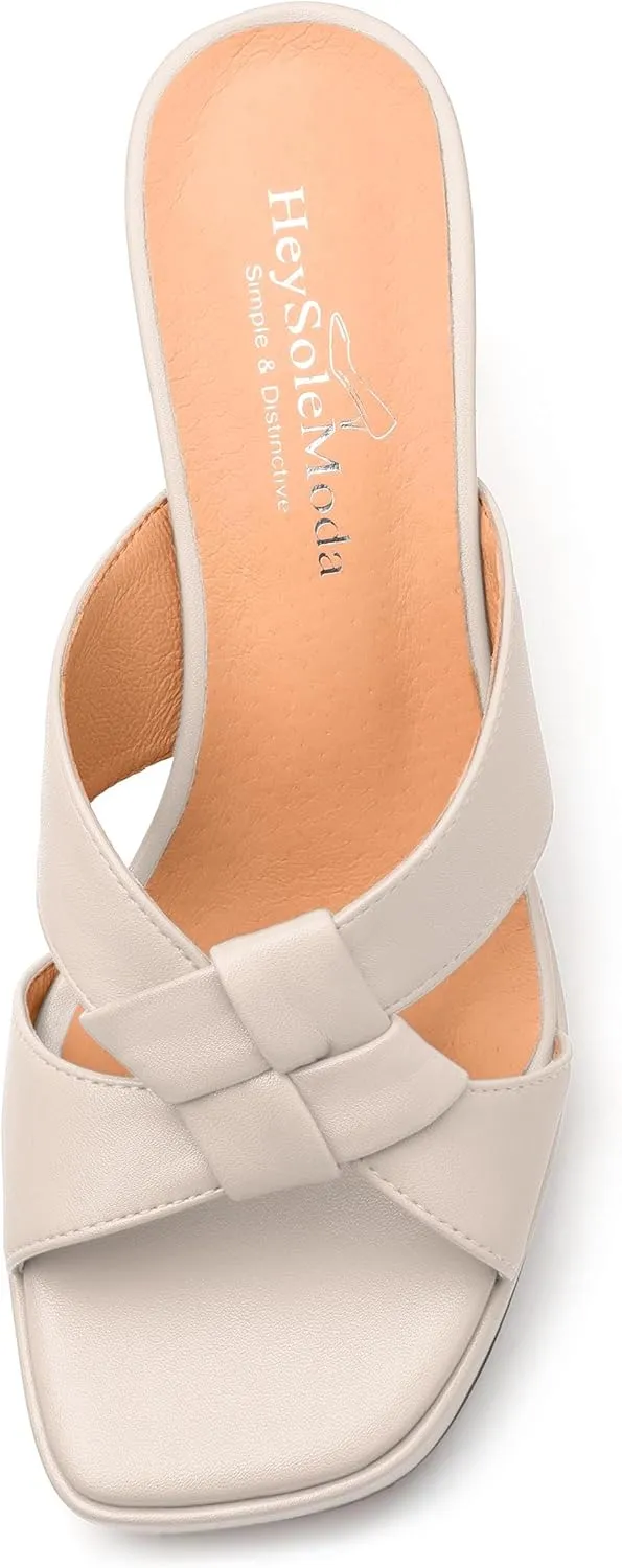 Womens Platform Sandals, Block High Heel Open Toe Slip-on Sandals for Women, Woven Straps Heeled Slippers with Leather Insole 3.3"