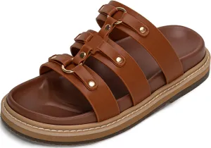 Women's Platform Sandals Summer Casual Slip On Beach Sandals Raffia Flat Sandals
