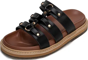 Women's Platform Sandals Summer Casual Slip On Beach Sandals Raffia Flat Sandals