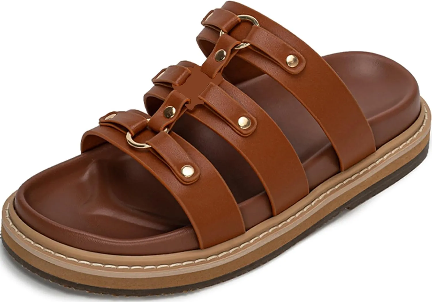 Women's Platform Sandals Summer Casual Slip On Beach Sandals Raffia Flat Sandals