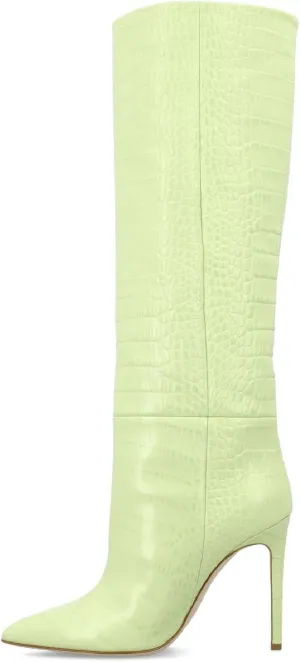 Women's Pointed Toe High Stiletto Heel Knee High Boots 3.94Inch/10cm Fashion Crocodile Calf Width Pull On High Heel Tall Boots Fall Winter Dressy Long Boots for Women