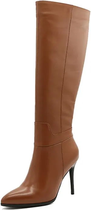 Women's Pointed Toe Side Zipper Sexy Stiletto High Heel Stretchy Knee High Boots