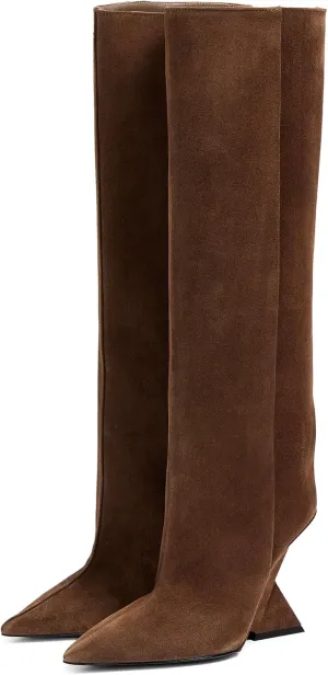 Women's Pointed Toe Slope Heel Knee High Boots Special High Wedge Heel Pull On Boots for Women Fashion Commuter Tall Boots