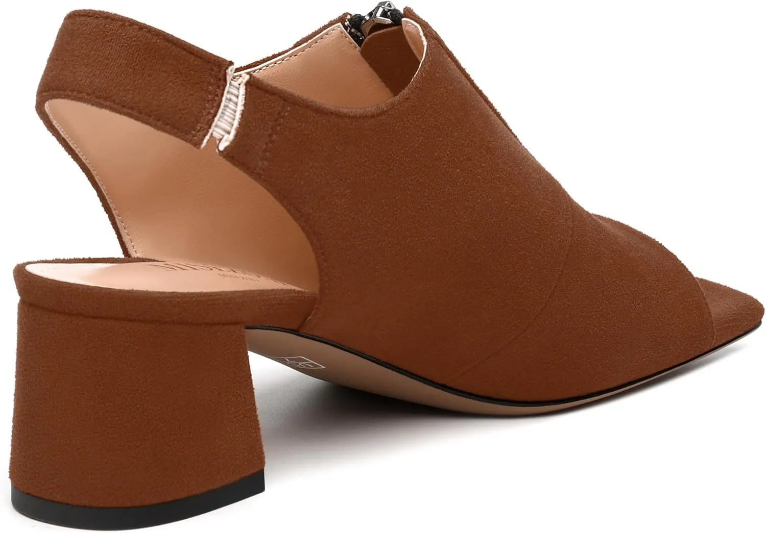 Womens Pumps, Square Peep Toe Block Heel Pumps for Women, Chunky Heel Open Toe Backless Pumps with Front Zipper 2