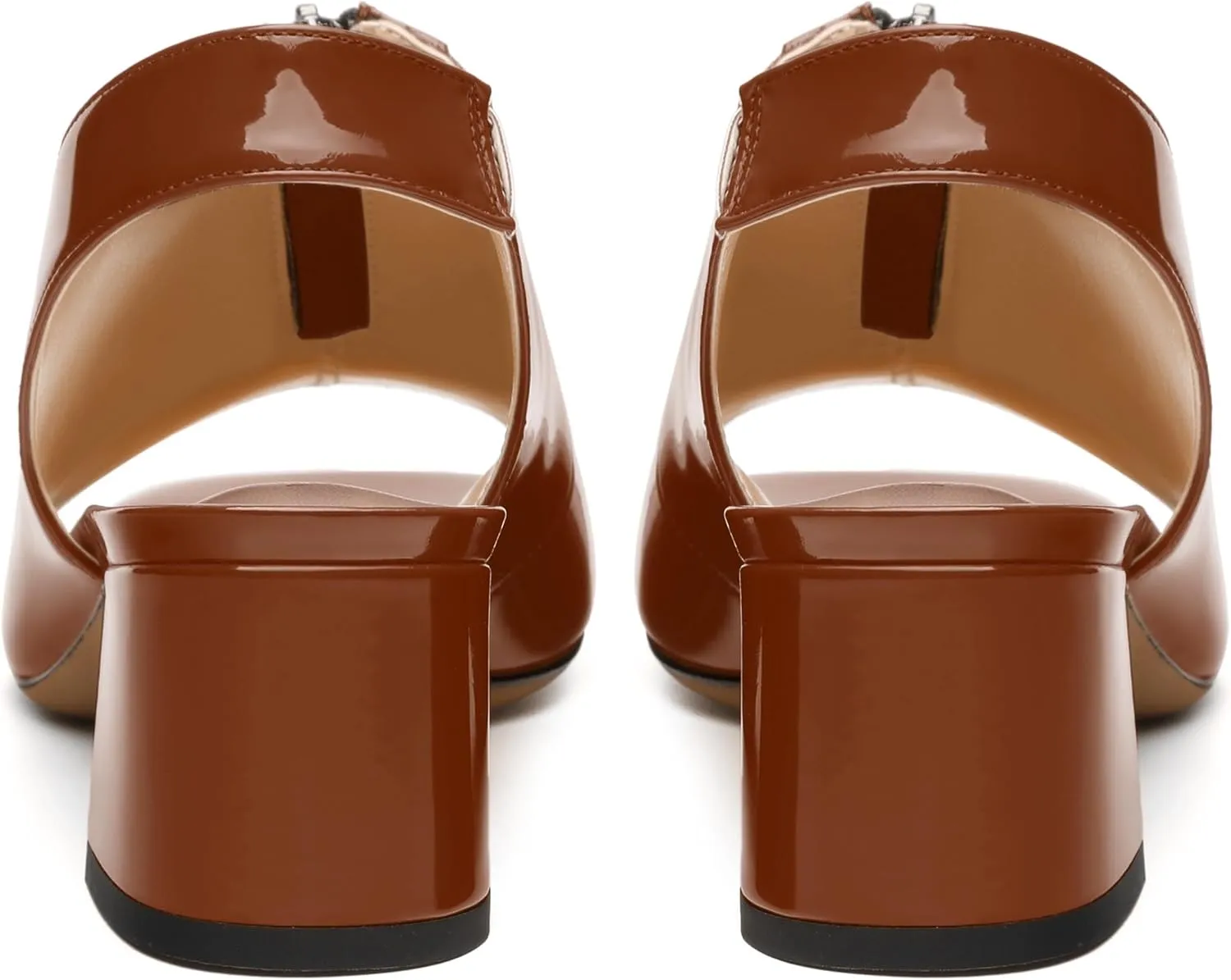Womens Pumps, Square Peep Toe Mid Block Heel Slingback Pumps for Women, Open Toe Backless Pumps with Front Zipper 2