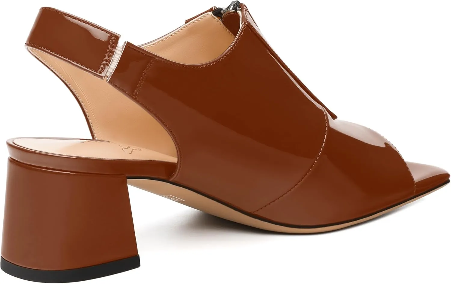 Womens Pumps, Square Peep Toe Mid Block Heel Slingback Pumps for Women, Open Toe Backless Pumps with Front Zipper 2