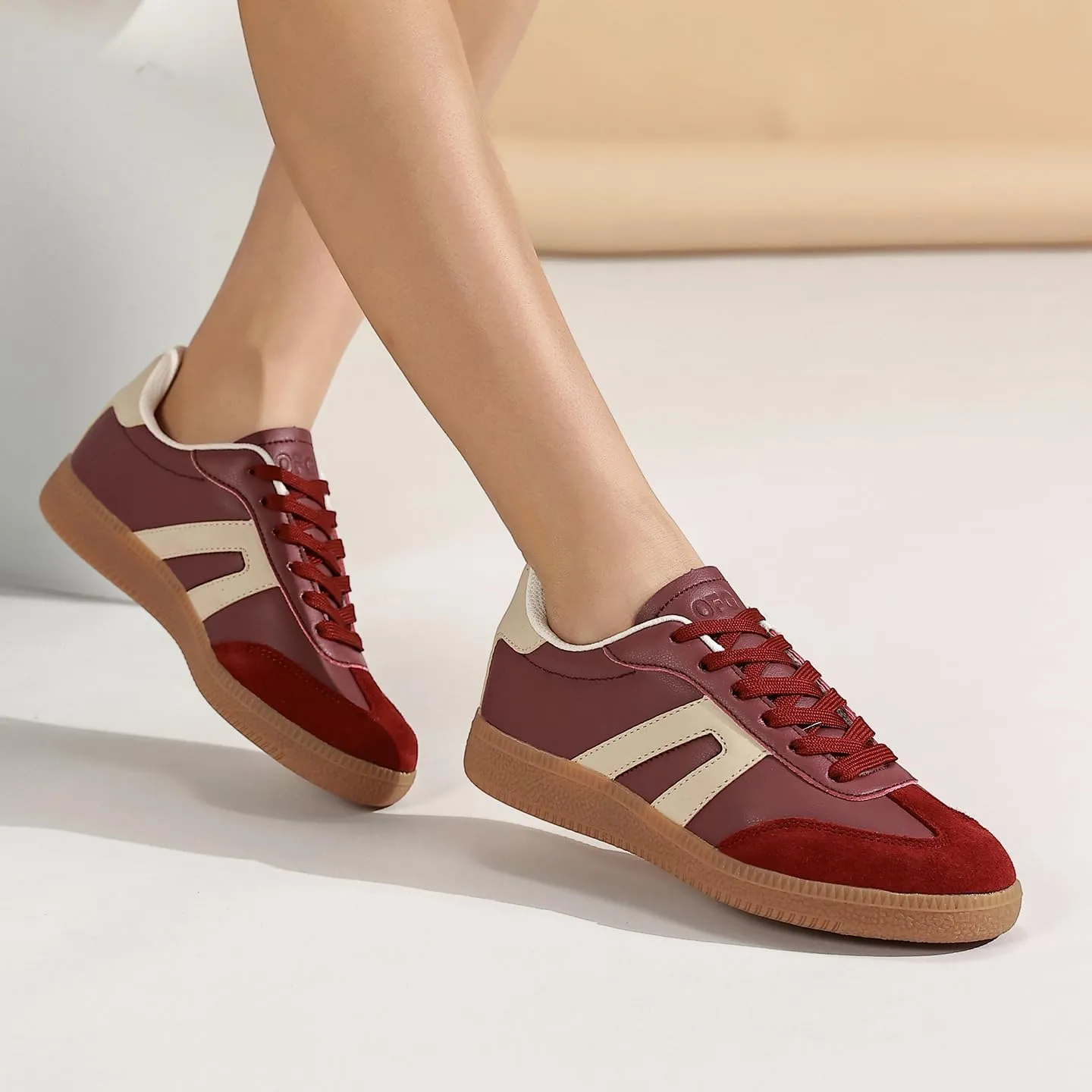 Women's Retro Gum Sole Fashion Sneakers-Lace Detail Casual Retro Walking Shoes-Gum Sole Casual Tennis-Anti Slip Trainers