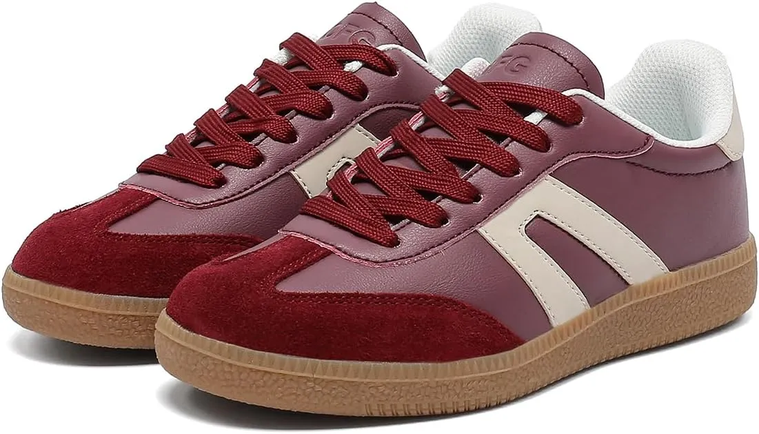 Women's Retro Gum Sole Fashion Sneakers-Lace Detail Casual Retro Walking Shoes-Gum Sole Casual Tennis-Anti Slip Trainers