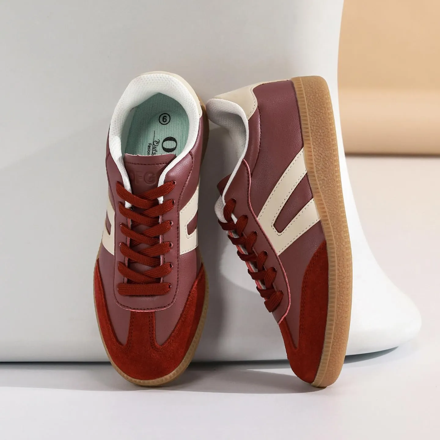 Women's Retro Gum Sole Fashion Sneakers-Lace Detail Casual Retro Walking Shoes-Gum Sole Casual Tennis-Anti Slip Trainers