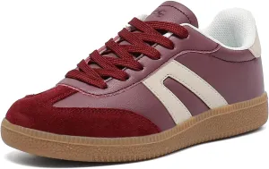 Women's Retro Gum Sole Fashion Sneakers-Lace Detail Casual Retro Walking Shoes-Gum Sole Casual Tennis-Anti Slip Trainers