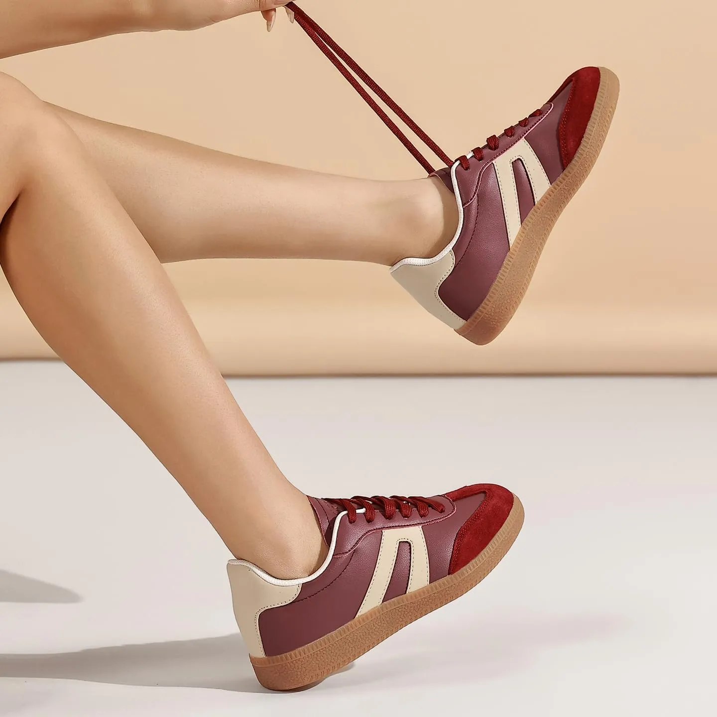 Women's Retro Gum Sole Fashion Sneakers-Lace Detail Casual Retro Walking Shoes-Gum Sole Casual Tennis-Anti Slip Trainers