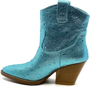 Women's Rhinestone Block Heel Mid Calf Short Ankle Booties Knee High Boots