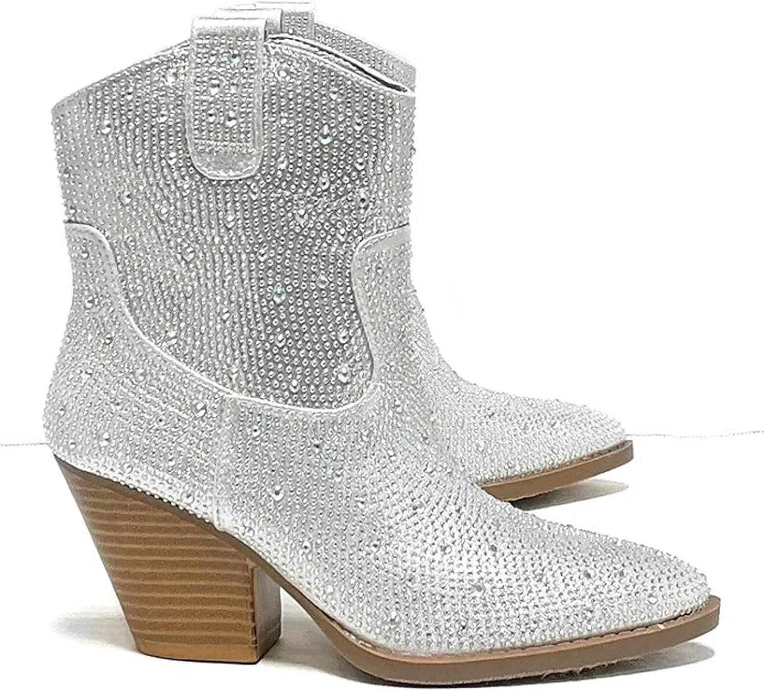 Women's Rhinestone Block Heel Mid Calf Short Ankle Booties Knee High Boots