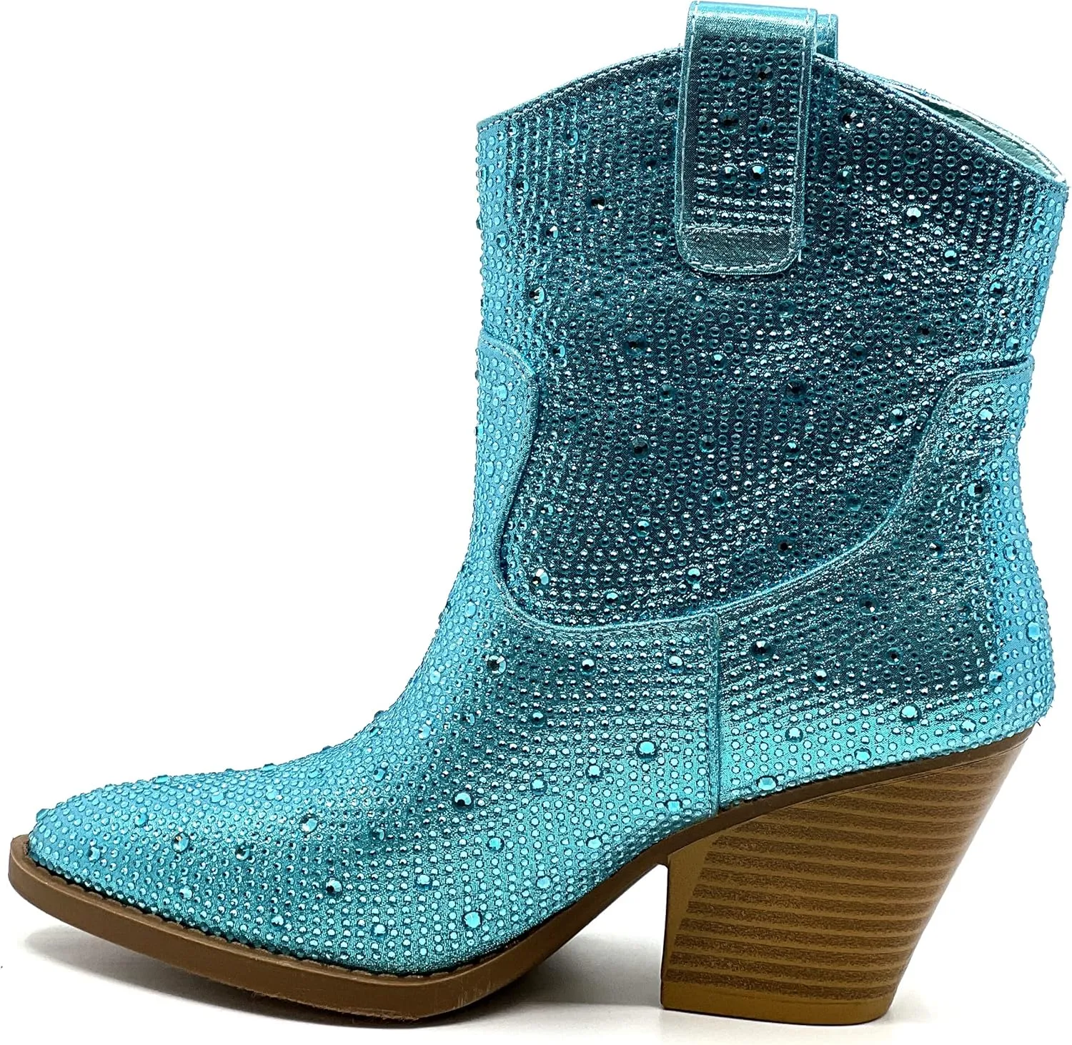 Women's Rhinestone Block Heel Mid Calf Short Ankle Booties Knee High Boots