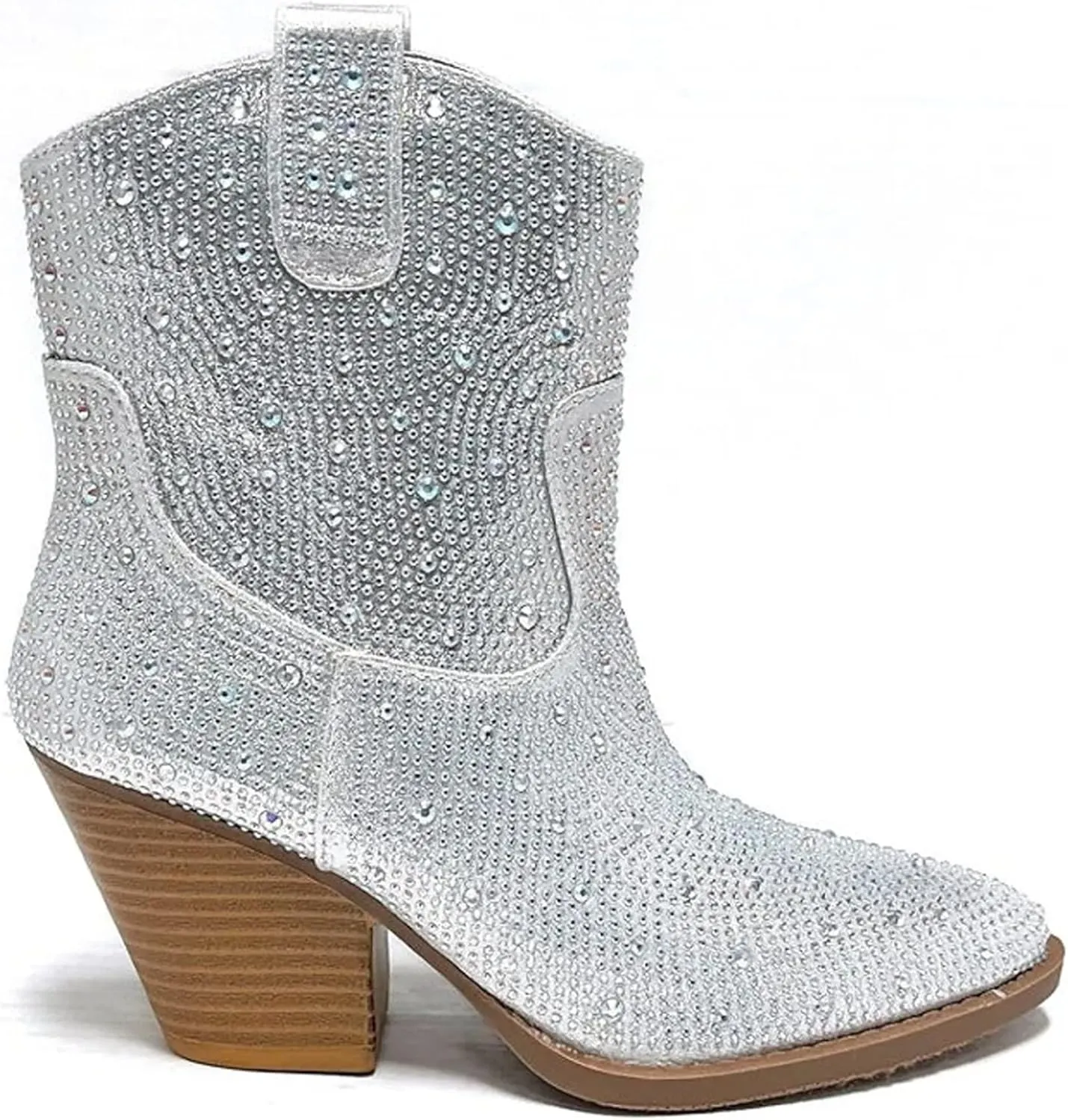 Women's Rhinestone Block Heel Mid Calf Short Ankle Booties Knee High Boots