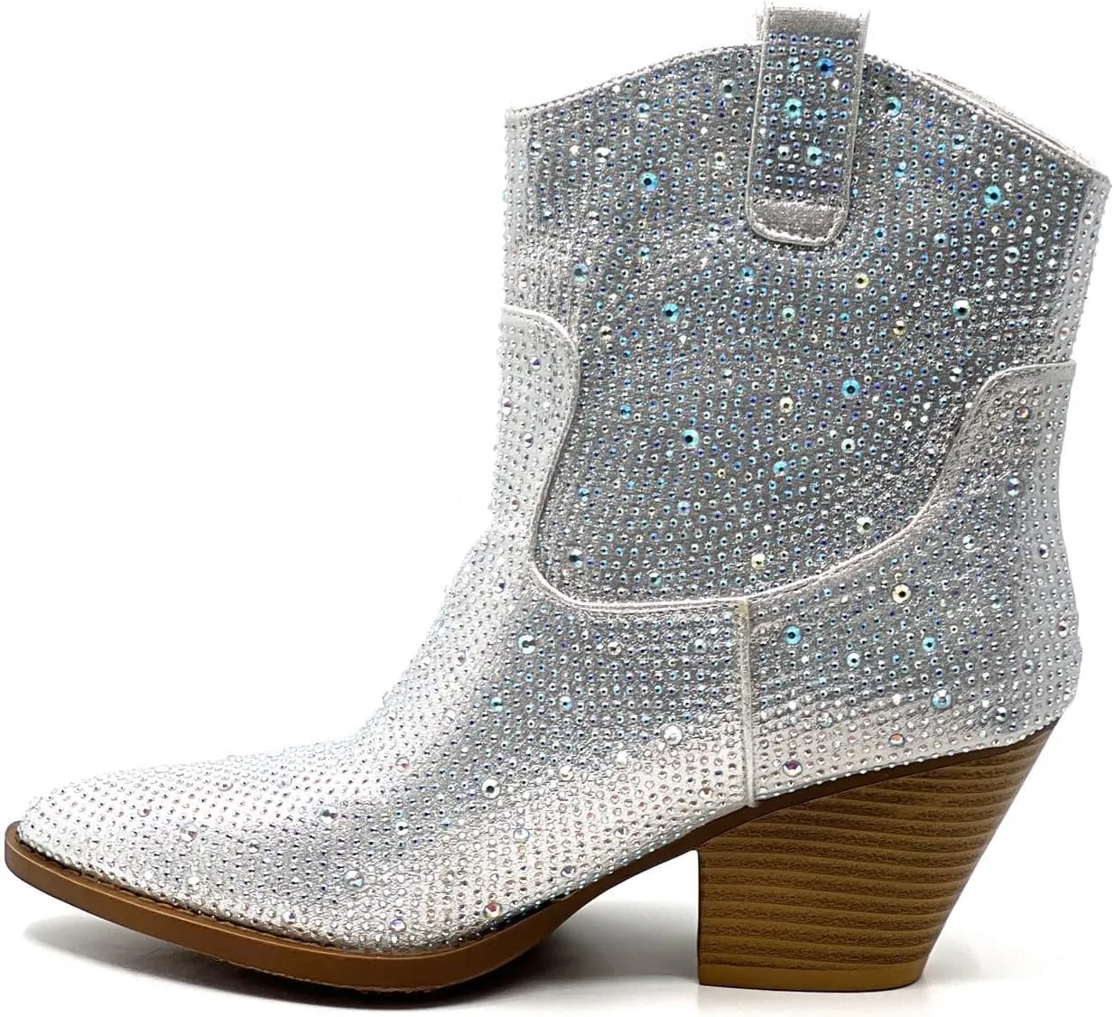 Women's Rhinestone Block Heel Mid Calf Short Ankle Booties Knee High Boots