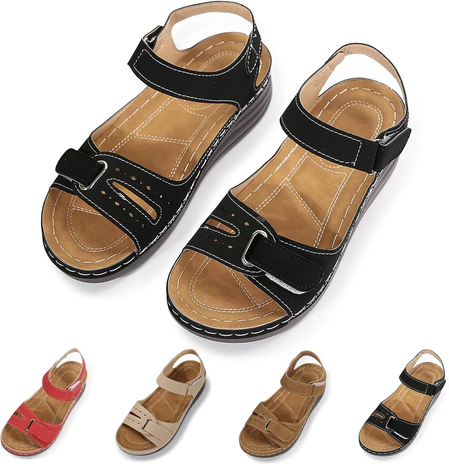 Womens Sandals Wedge Slip On Womens Sandals Dressy Comfortable Summer Elastic Ankle Strap Walking Beach Flat Shoes