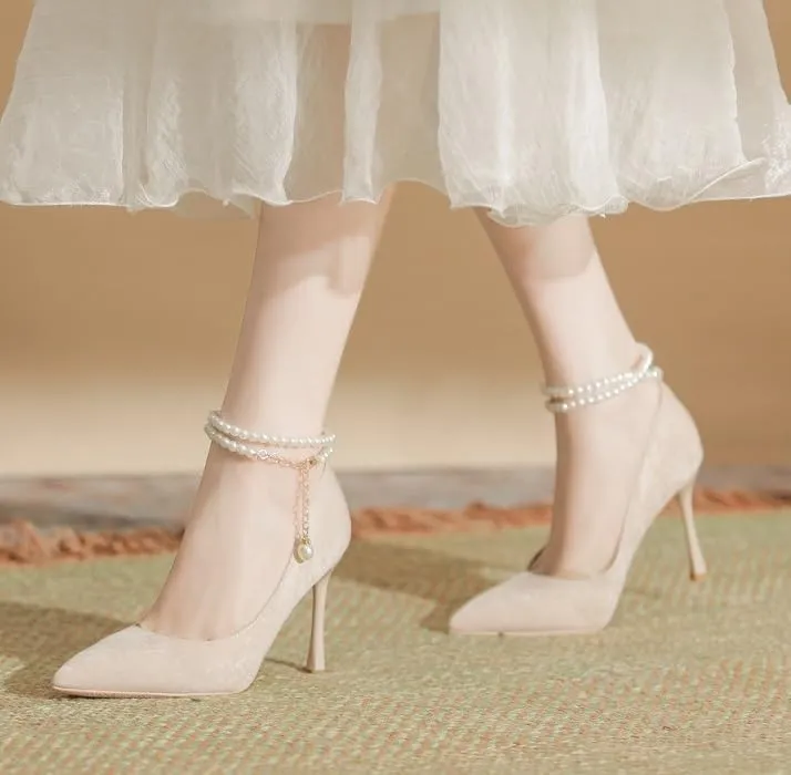 Women's Satin Closed Pointd Toe Pumps Shoes Slip On Buckle Pumps Wedding Bridal Party Dress Shoes Dress Bridal Wedding Comfortable 2.7 Inch Sandals