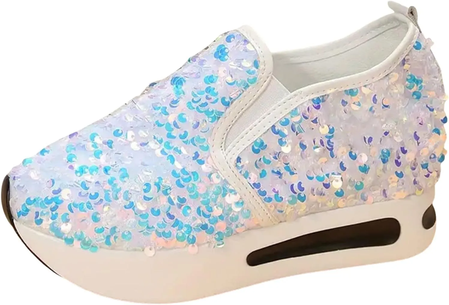 Women's Sequins Platform Sneakers Casual Low Top Slip On Wedge Sports Shoes Fashion Walking Casual Lace up Shoes