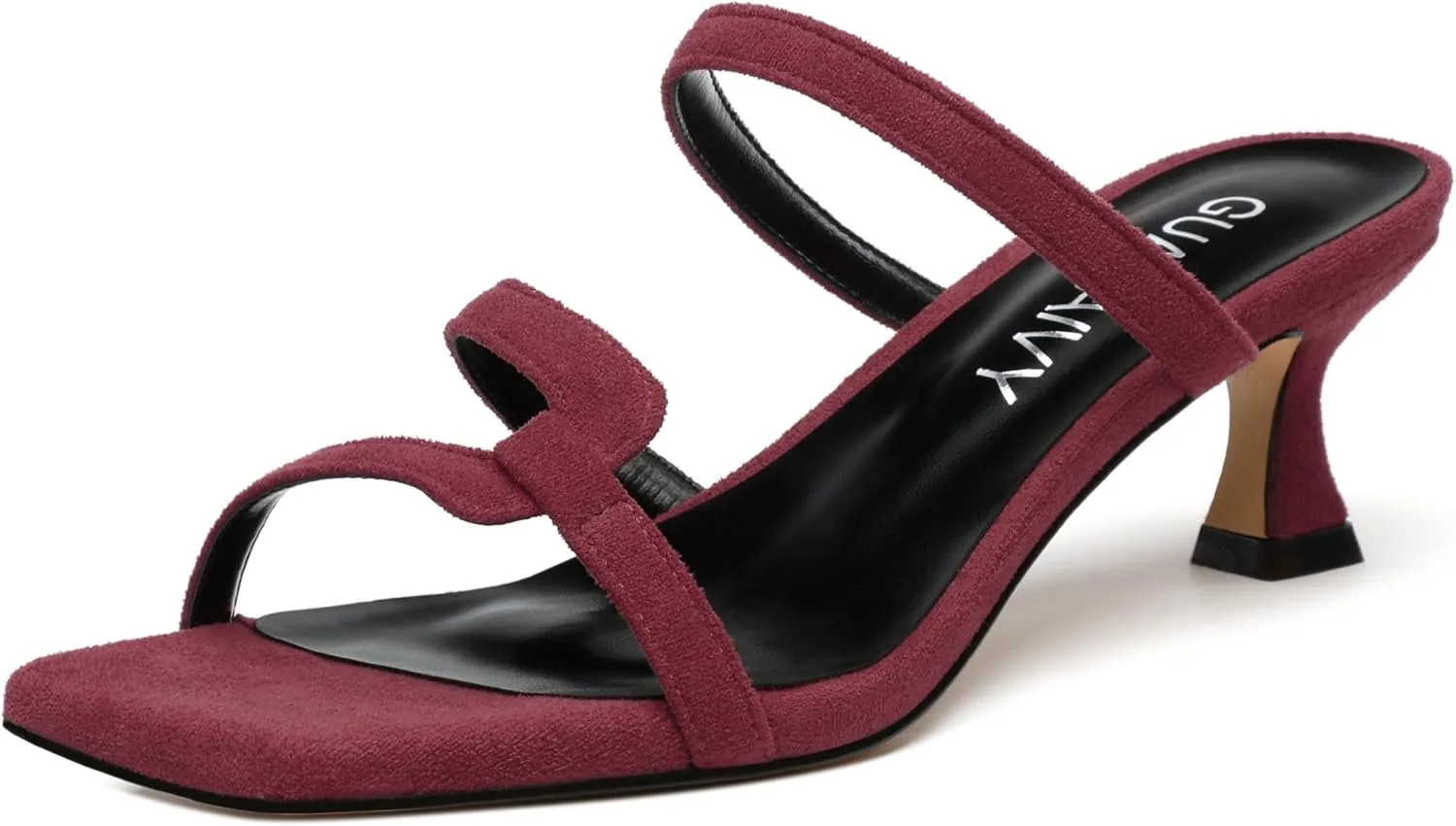 Womens Slide Sandals, Square Open Toe Low Heels Sandals, Fashion Solid Faux Suede Heeled Sandals for Women