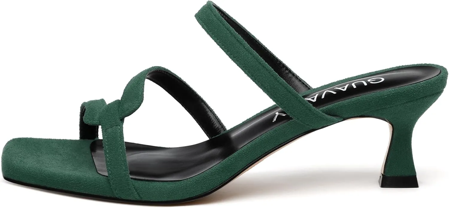Womens Slide Sandals, Square Open Toe Low Heels Sandals, Fashion Solid Faux Suede Heeled Sandals for Women