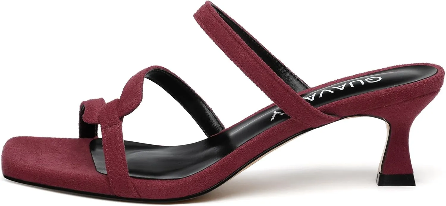 Womens Slide Sandals, Square Open Toe Low Heels Sandals, Fashion Solid Faux Suede Heeled Sandals for Women