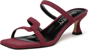 Womens Slide Sandals, Square Open Toe Low Heels Sandals, Fashion Solid Faux Suede Heeled Sandals for Women