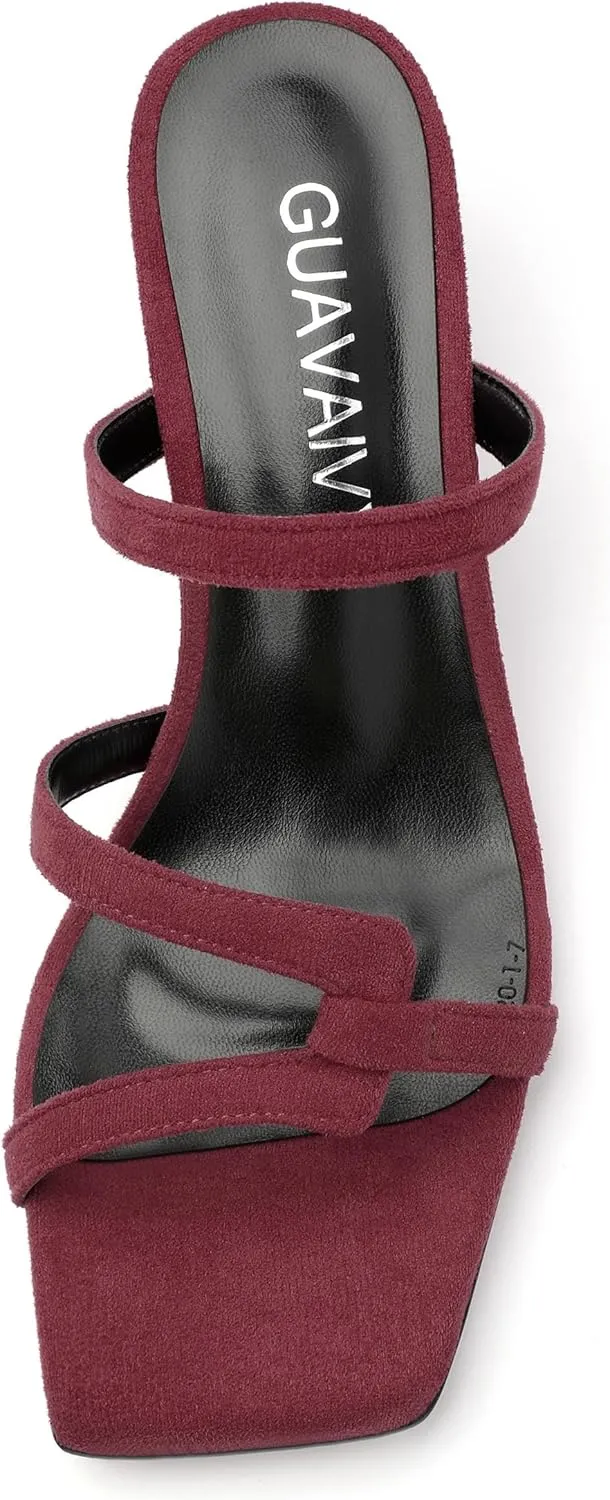 Womens Slide Sandals, Square Open Toe Low Heels Sandals, Fashion Solid Faux Suede Heeled Sandals for Women