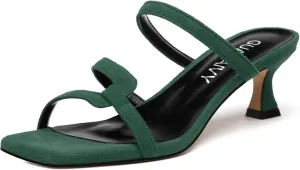 Womens Slide Sandals, Square Open Toe Low Heels Sandals, Fashion Solid Faux Suede Heeled Sandals for Women