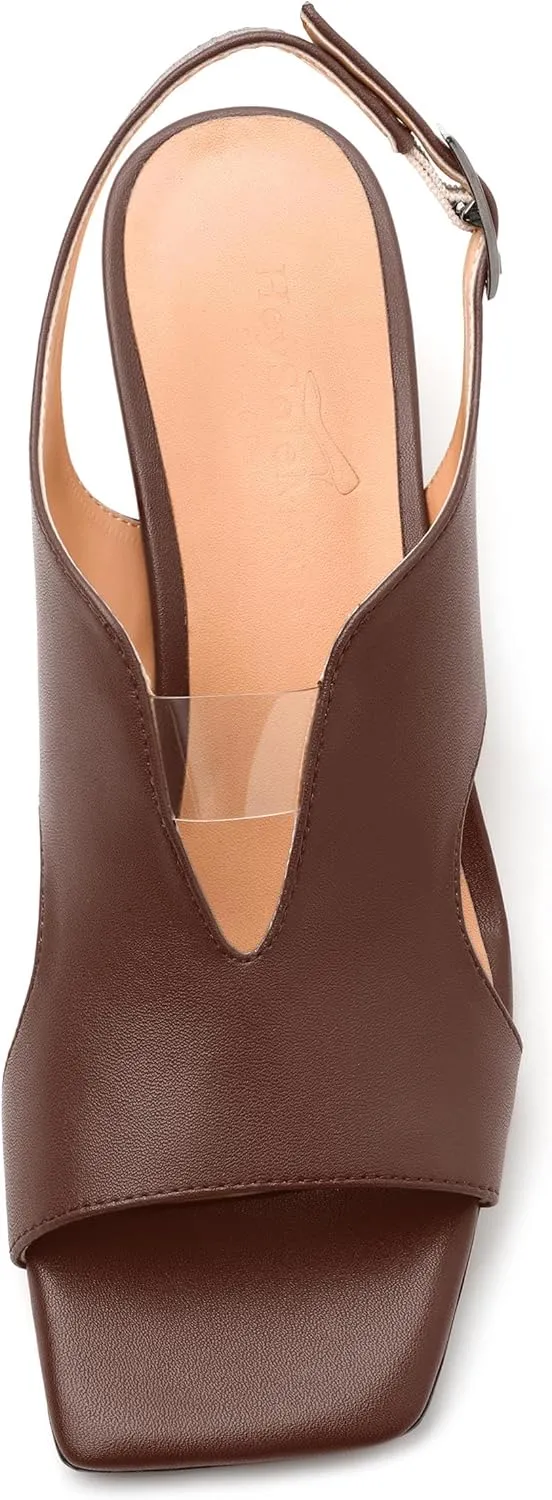 Womens Slingback Sandals, Peep Toe Mid Block heel Sandals for Women, Leather Insole Comfort Sandals 2"