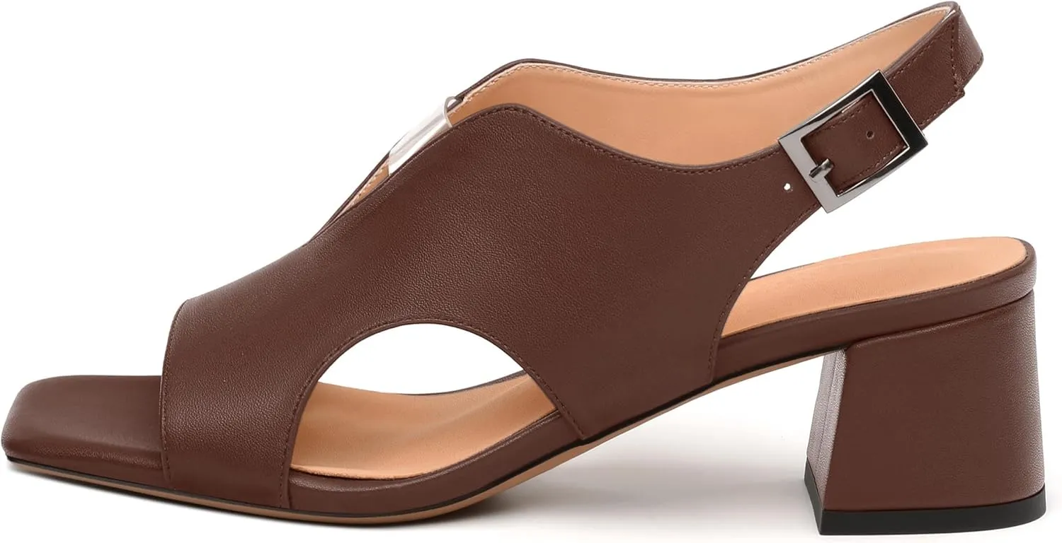 Womens Slingback Sandals, Peep Toe Mid Block heel Sandals for Women, Leather Insole Comfort Sandals 2"