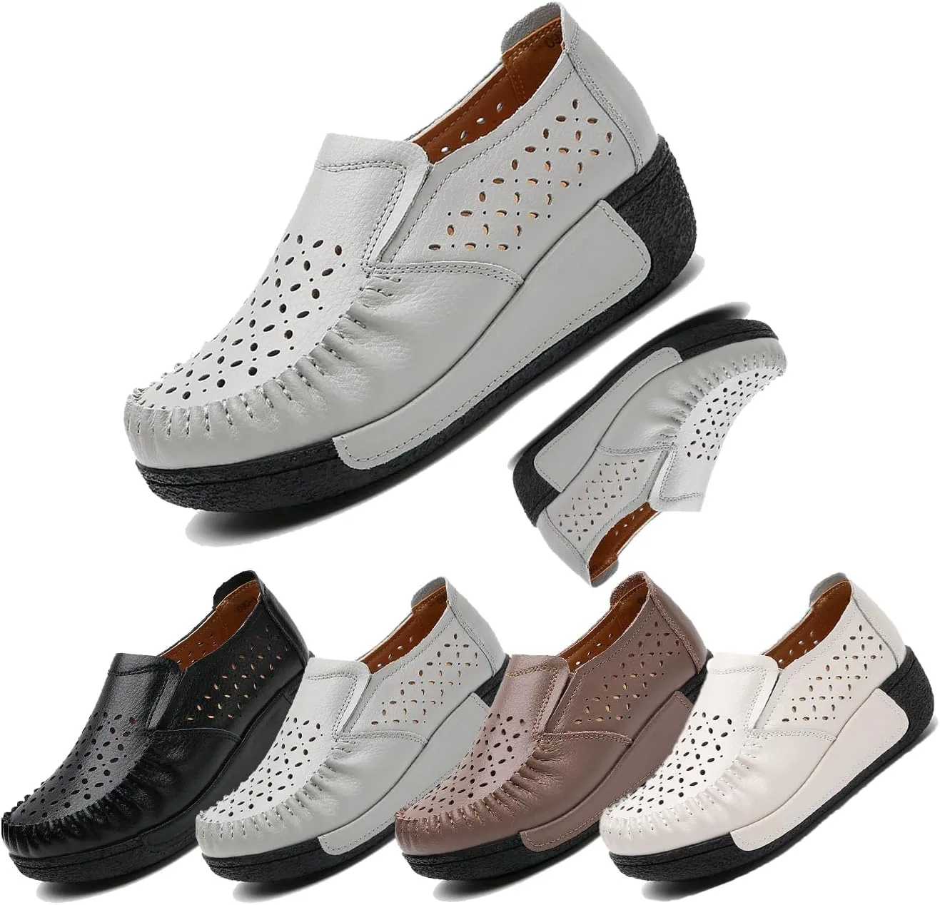 Women's Slip-On Loafers, Comfortable Lightweight Casual Shoes with Arch Support for Office, Work & Daily Wear – Non-Slip, Breathable Leather Flats