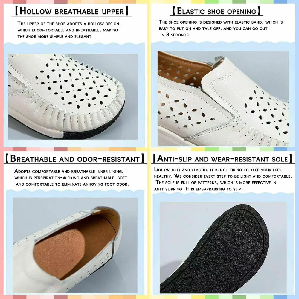 Women's Slip-On Loafers, Comfortable Lightweight Casual Shoes with Arch Support for Office, Work & Daily Wear – Non-Slip, Breathable Leather Flats