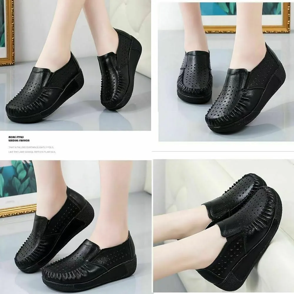 Women's Slip-On Loafers, Comfortable Lightweight Casual Shoes with Arch Support for Office, Work & Daily Wear – Non-Slip, Breathable Leather Flats