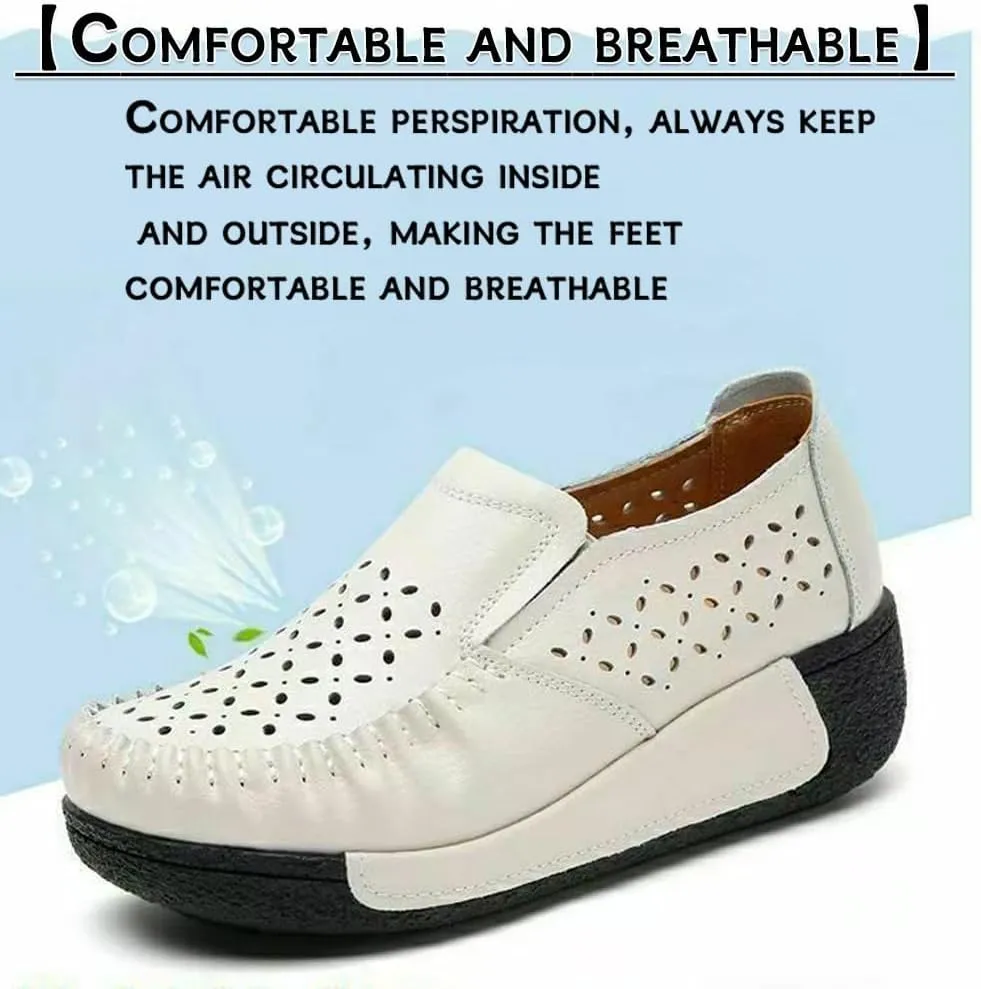 Women's Slip-On Loafers, Comfortable Lightweight Casual Shoes with Arch Support for Office, Work & Daily Wear – Non-Slip, Breathable Leather Flats