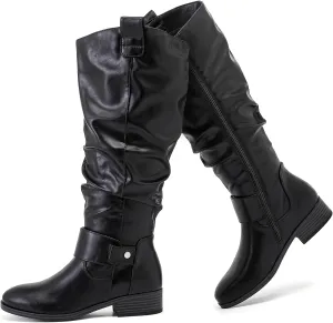 Women's Slouchy Knee High Boots, Comfortable and Fashionable Round Toe Riding Combat Boots for Fall and Winter Wear for Women.