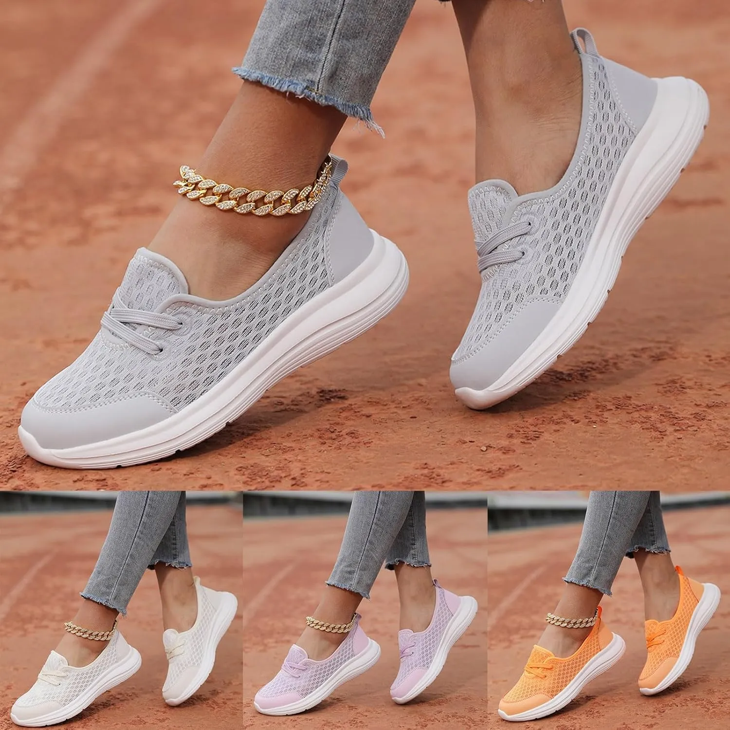 Women's Soft Sole Mesh Comfort Orthopedic Shoes, Women Slip On Walking Shoes with Arch Support Breathable Non Slip Orthopedic Sneakers for Plantar Fasciitis
