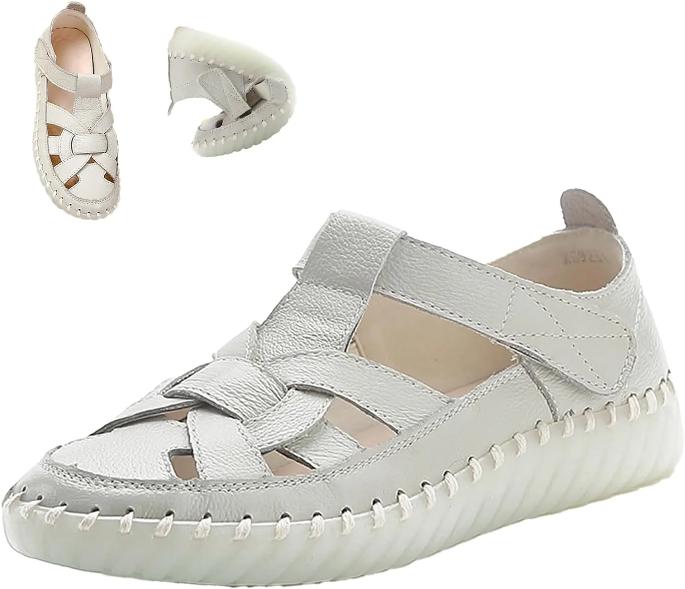 Women's Summer Casual Boho Gladiator Leather Sandals,Comfort Handmade Woven Closed Toe Adjustable Hook Loop Beach Shoes