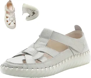 Women's Summer Casual Boho Gladiator Leather Sandals,Comfort Handmade Woven Closed Toe Adjustable Hook Loop Beach Shoes