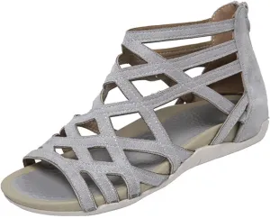 Women’s Vintage Suede Sandals Strappy Hollow Out Flats Summer Beach Sandal Shoes with Zip Back for Comfort Walking