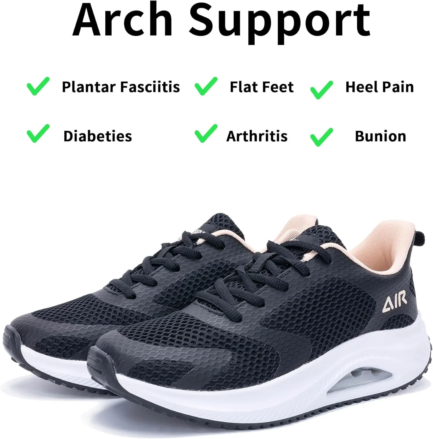 Women's Walking Shoes Arch Support Orthotic Sneakers Comfortable Air Tennis Shoes for Plantar Fasciitis Pain Relief US 6-11