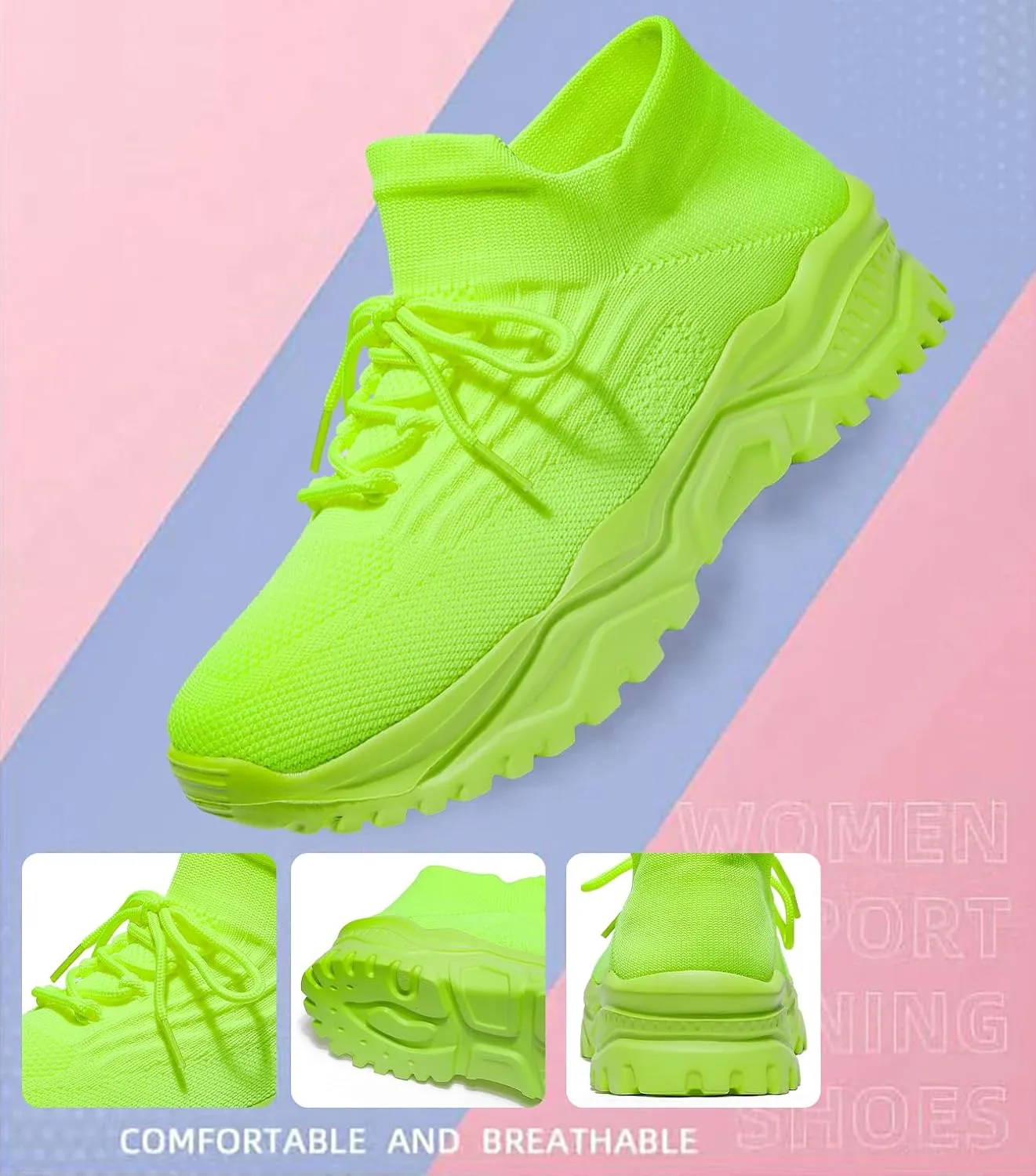 Women's Walking Shoes Slip-On Running Shoes- MD Sole Lightweight Sneakers for Women, Breathable Arch Support Running Gym Shoes