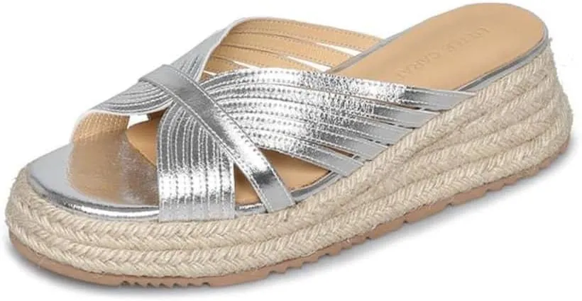 Women’s Wedge Platform Slip-On Sandals, Cross Strap Espadrille Design Summer Casual shoes