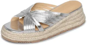 Women’s Wedge Platform Slip-On Sandals, Cross Strap Espadrille Design Summer Casual shoes