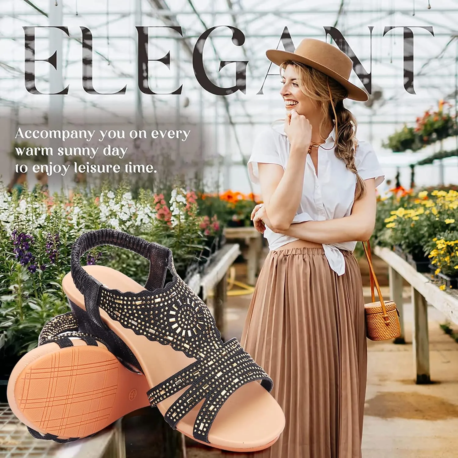 Womens Wedge Sandals Elastic Ankle Straps Open Toe Elegant Thick Soles Comfortable Dream Pairs
